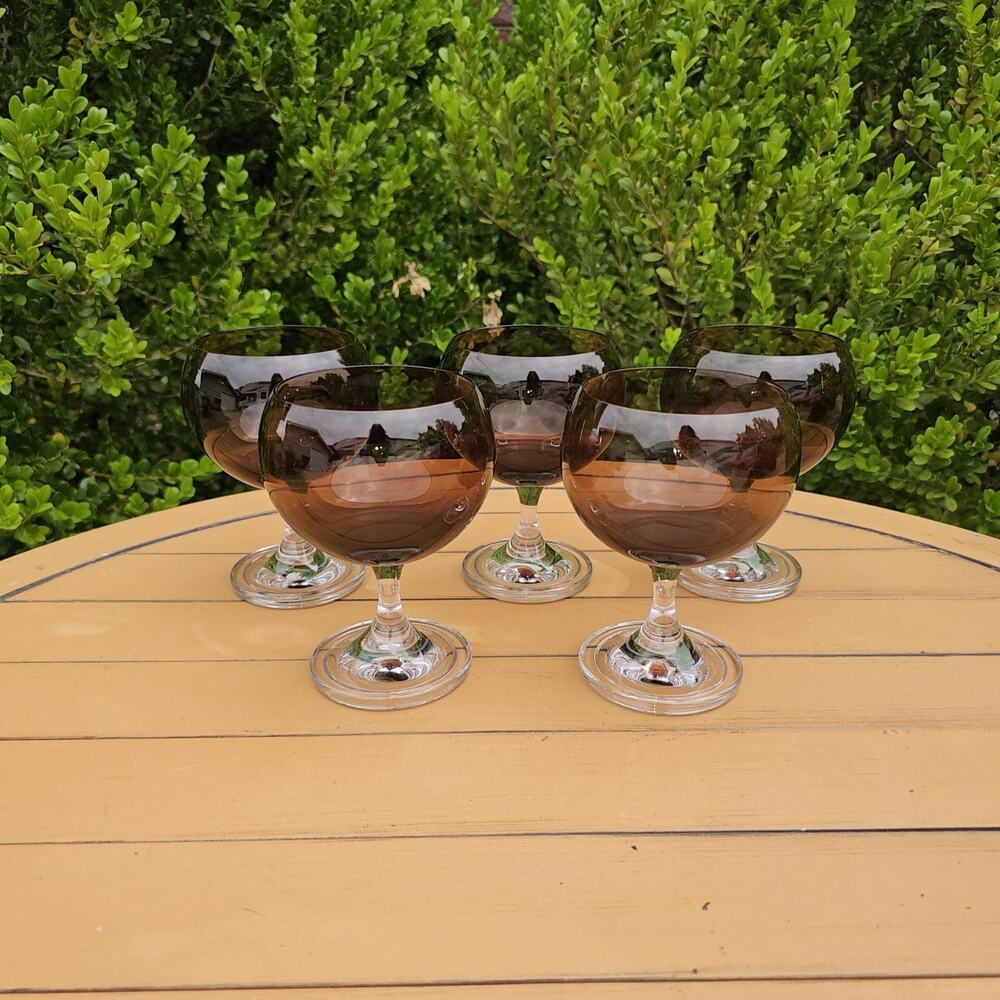 Vintage Fostoria Sphere Brown Water Goblets-Set of 5